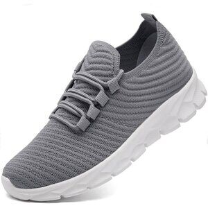 🆕Men's Grey Gym Sneaker Running Breathable Lightweight Walking Slip on Shoes